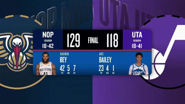 02月27日NBA常规赛 鹈鹕 – 爵士 全场录像【全场录像+集锦】